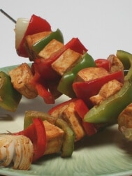 Tofu Kabobs combine soy plus vegetables