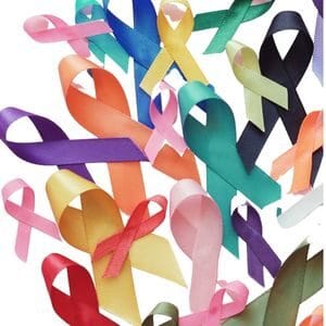 Ribbons signify survivors of many types of cancer for cancer survivor guidelines
